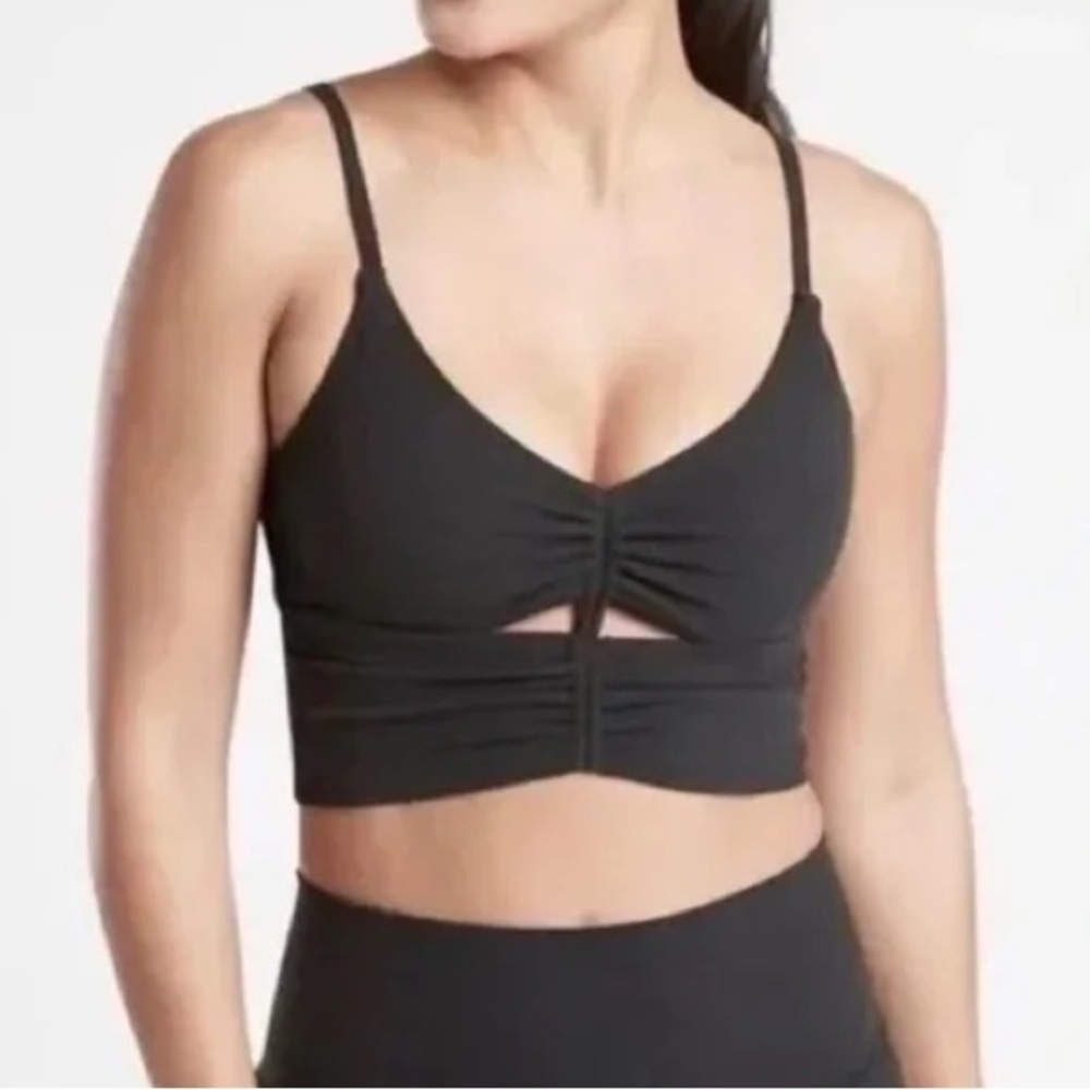 Athleta Cinched Longline Black Sports Bra, black